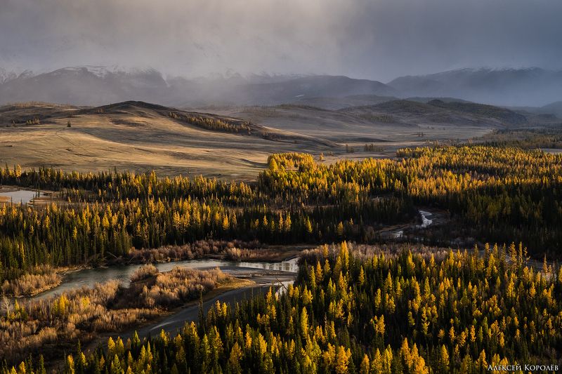 алтай, сибирь, россия, курайская степь, пейзаж, природа, осень, закат, горы, altai, siberia, russia, kurai steppe, landscape, nature, autumn, sunset, mountains Снегопад над Курайской степью (часть 1)photo preview