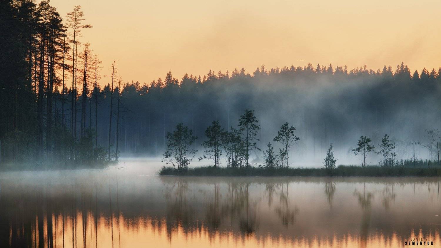 карелия, озеро, закат, туман, лес, настроение., Семенюк Василий