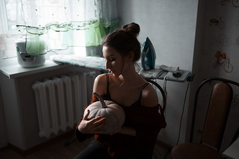 осень, девушка, портрет, тыква photo preview