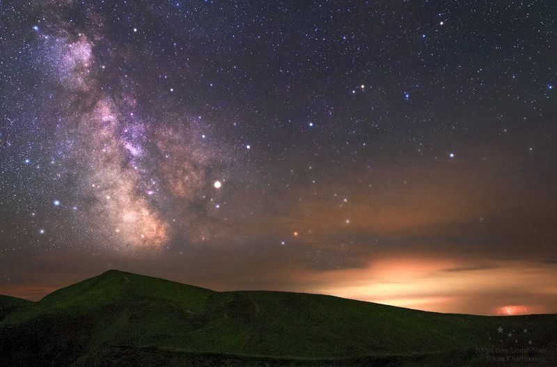 млечный путь, горы, гора, карпаты, молния, небо, ночь, звезды, звездная ночь, шторм, гроза Между небом и землейphoto preview