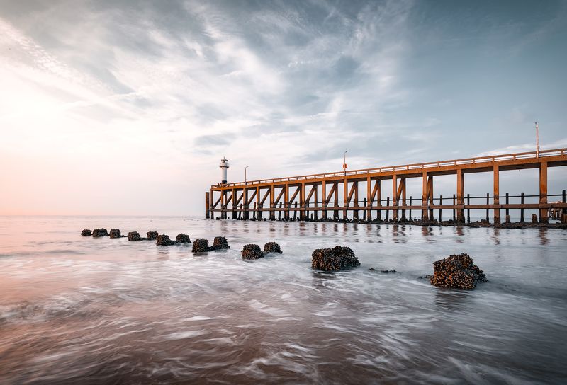 закат, северное море, волны, солнце, пирс, бельгия, *Rhythm-n-Blues*photo preview