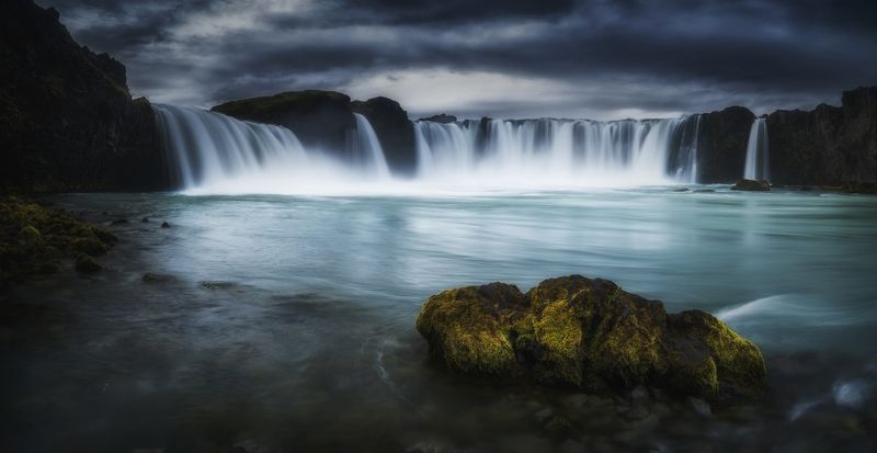waterfall, landscape, nature, iceland, travel, dark, пейзаж Godafossphoto preview