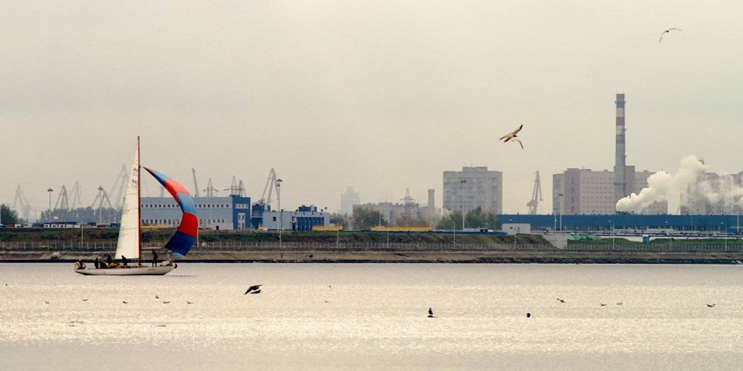 залив, яхта, трубы, дым, краны, Dankost