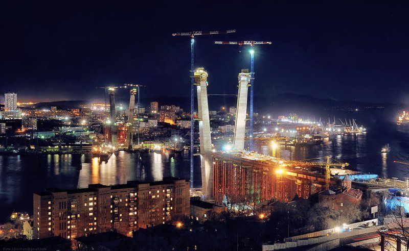 мост, золотой, рог, бухта, владивосток, огни, пилоны, саммит, атэс, apec, summit, 2012, стройка, глобальная Большая игра llphoto preview
