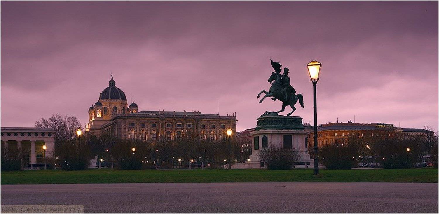 путешествие, вена, австрия, огни, памятник, сумерки, музей, Darn Cat
