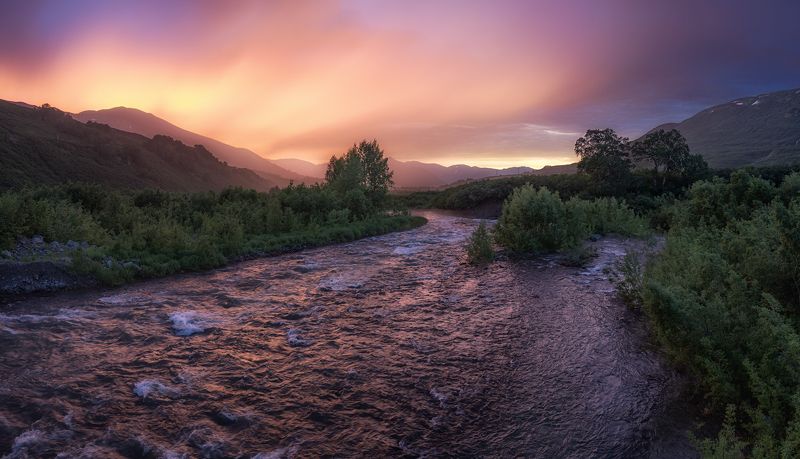 камчатка, закат, река, цвета Закат на реке Паратункаphoto preview