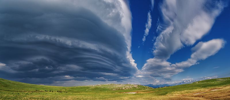 облака, горы, луг, лето, оштен, адыгея, лаго-наки, \