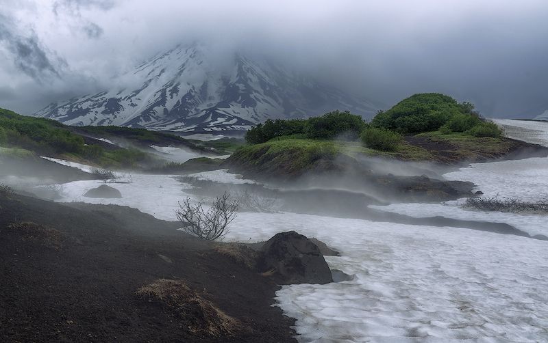 камчатка, вулкан, туман, сумерки, ***photo preview