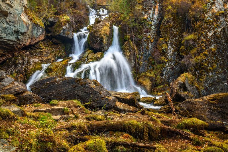 водопад, осень, вода, алтай, waterfall, autumn, water, altai Нижний Карасуphoto preview