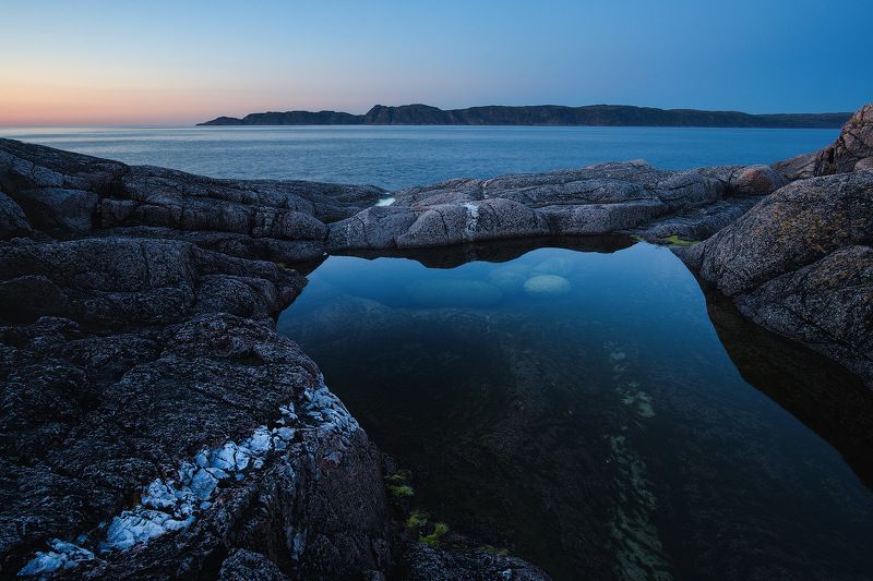 россия, кольский полуостров, север, териберка, природа, пейзаж, осень, море, закат, сумерки, вода, волна, камни, длинная выдержка Русский Север фото превью