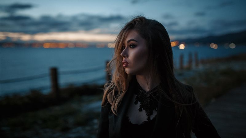 Девушка,портрет,вечер,закат,море,боке,природа, photo preview