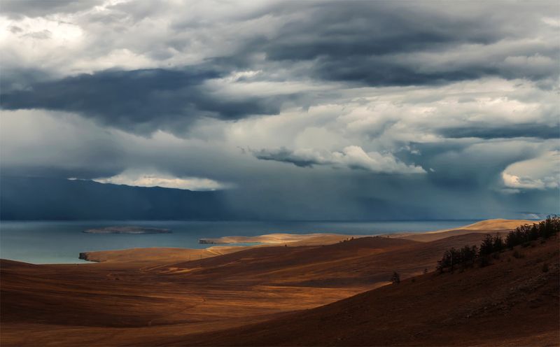 природа, пейзаж, сибирь, озеро, байкал, остров, ольхон, дождь, лето, горы, холмы, тучи, Грозовой фронтphoto preview