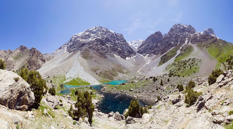 таджикистан, фаны, фанские, озеро, горы, река, панорама, азия Озеро Зиератphoto preview