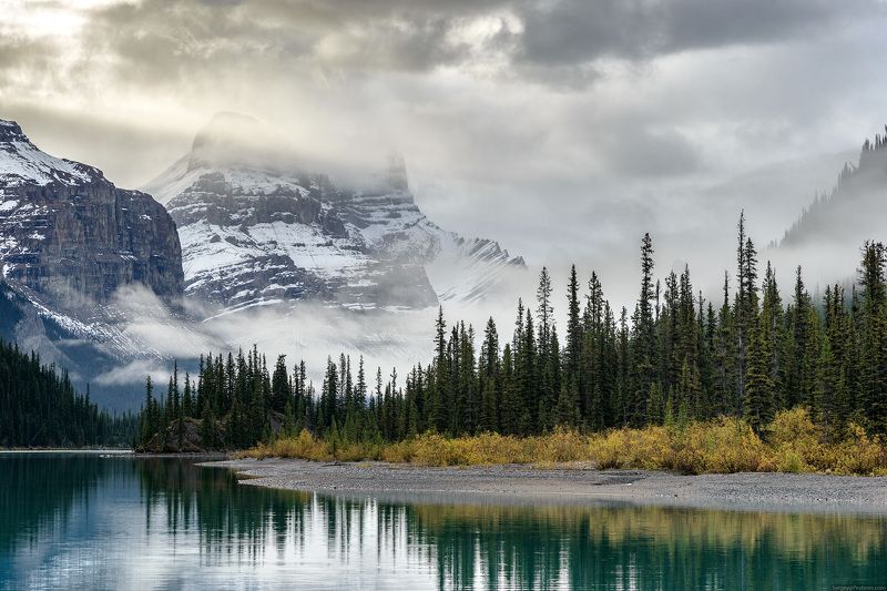 Канада, горы, озеро, утро, пейзаж, Джаспер Утро в Скалистых горахphoto preview
