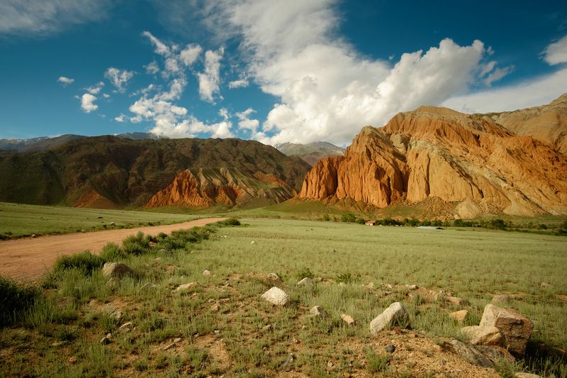 киргизия, азия, пейзаж, природа, весна, горы, ущелье, рассвет, лес, река, путешествие Киргизские просторыphoto preview