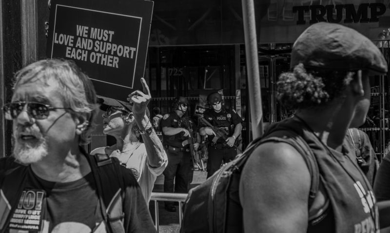 policemen policeman weapon meeting trump people street no paper newspaper protest objection revolt men man beard glasses usa san-francisco  WE MUST LOVE AND SUPPORT EACH OTHERphoto preview