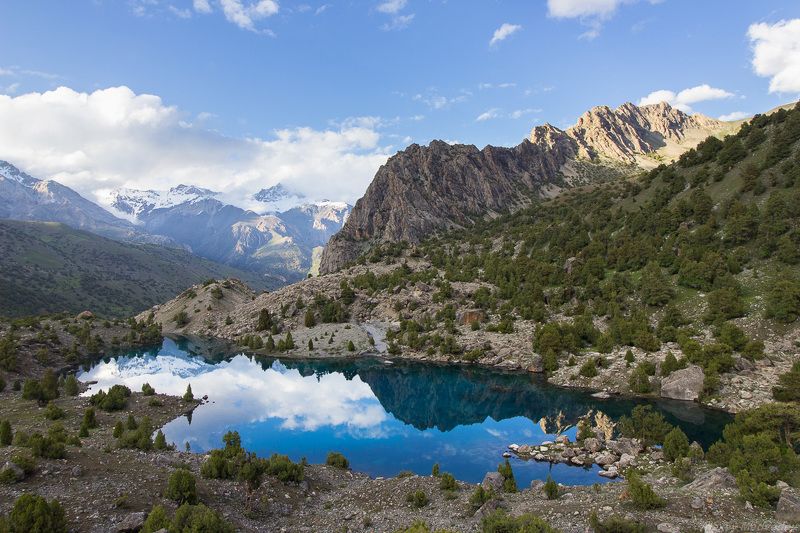 таджикистан, фаны, фанские, озеро, горы, река, панорама, азия, скалы, ледник Алаудинские озераphoto preview