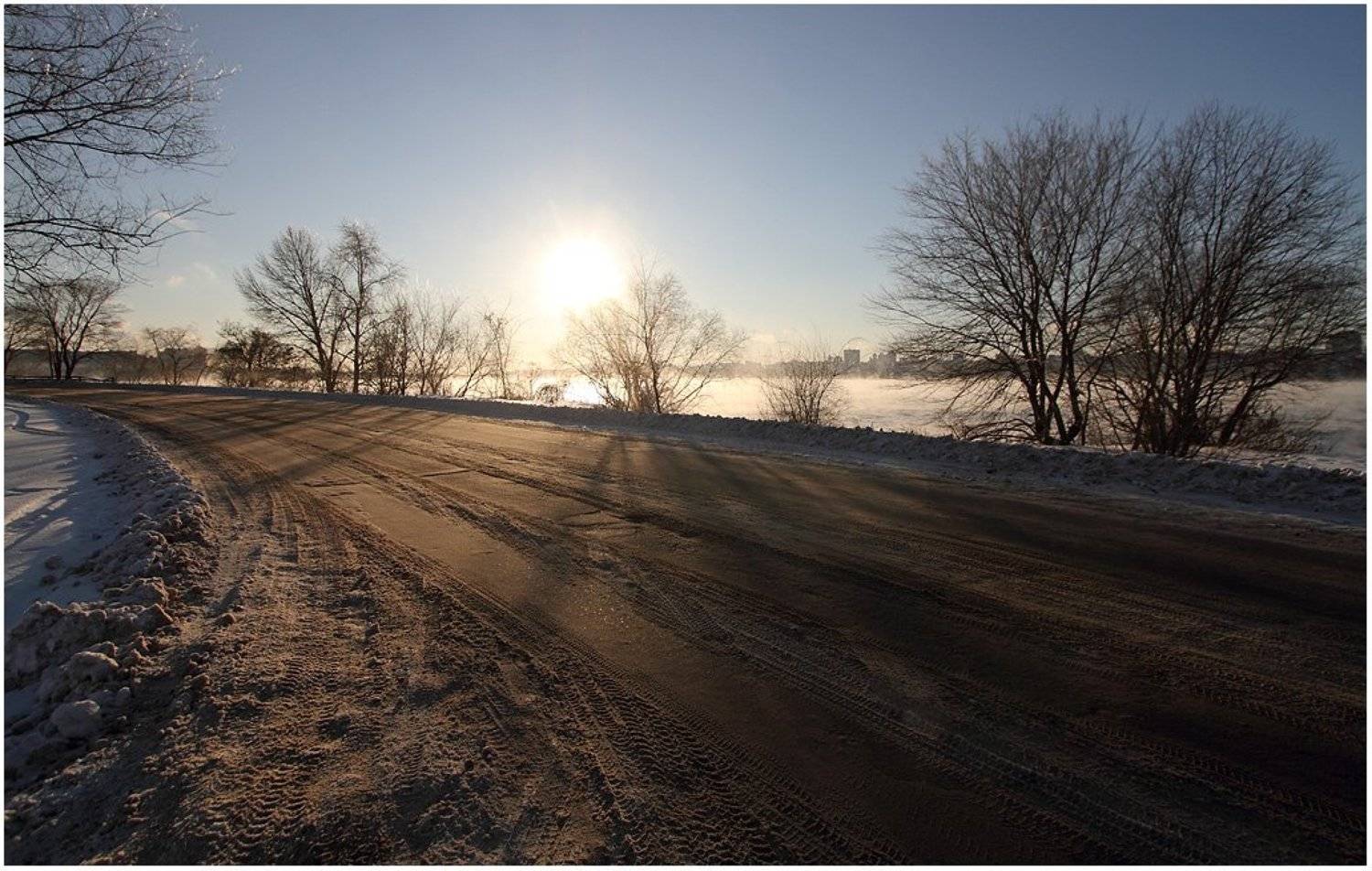 дорога, тени, пар, зима, земля, деревья, Filiptsova Yana