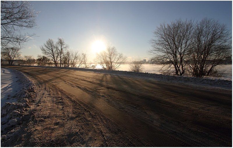 дорога, тени, пар, зима, земля, деревья Признаки зимыphoto preview