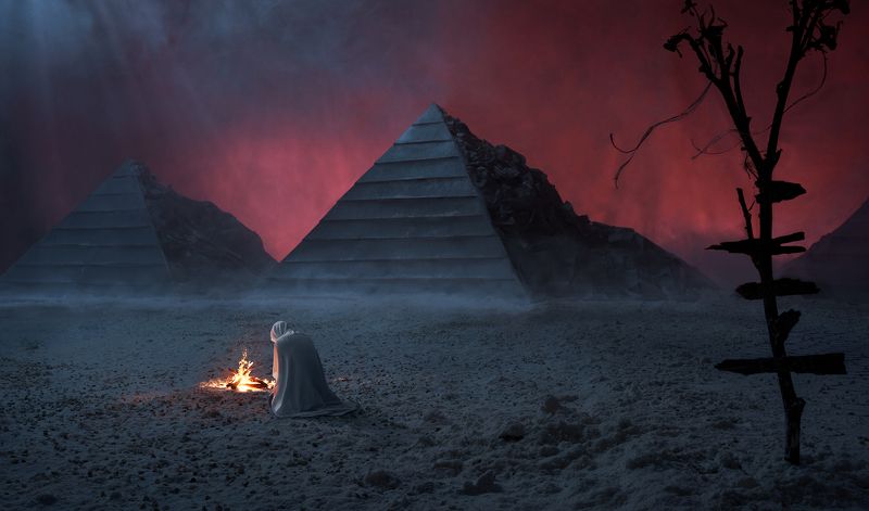 Outlander,коллаж,пирамиды,фантастика,фэнтези,миниатюра,персонаж,странник,пустошь,свет,Парышков,монтаж,макет,Nikond810,sigma,35mm Stranger in the nightphoto preview