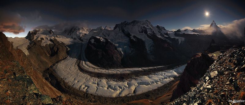 swiss,швейцария,горнерграт Монте-Роза в Лунном светеphoto preview