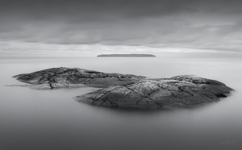 ладога, карелия, шхеры, длинная выдержка, минимализм, чб Гладьphoto preview