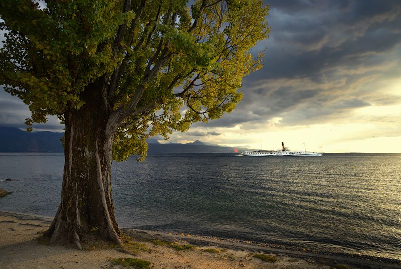 женевское озеро, suisse белый пароходphoto preview