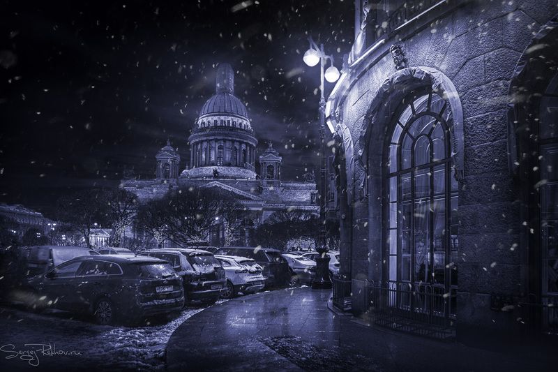 питер, санкт-петербург, ночь, зима, мороз, рехов, сергейрехов, rekhov, sergejrekhov Ночь. Улица. Фонарь. Исаакийphoto preview