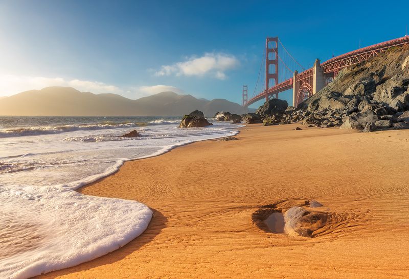 golden, gate, bridge, francisco, san, california, usa, beach, sunset, bay, ocean, america, sea, american, coast San Francisco Beachphoto preview