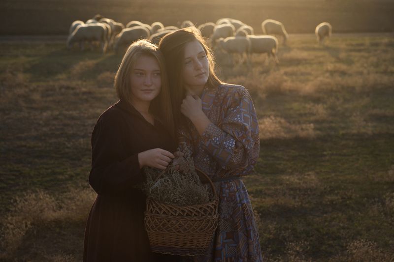 девушки, деревня, рассвет, бараны, пастухи, свет - Ох, какие ребята пошли...photo preview