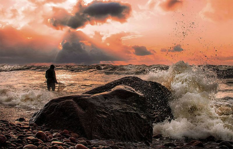 sunset, amberfishman,stones,waves I\'ll bring you a handful of amberphoto preview