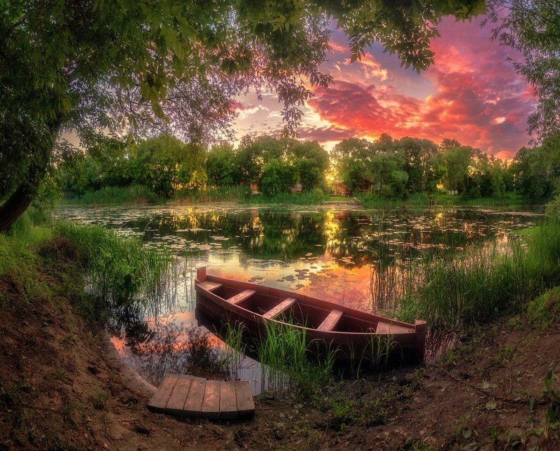 воронеж, усманка, река, пейзаж, лето, лодка, закат Розовый вечер на Усманке, Воронежская областьphoto preview