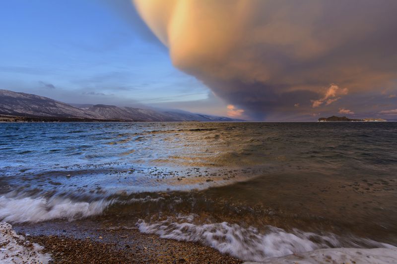 Байкал, закат, вода, лед, горы photo preview