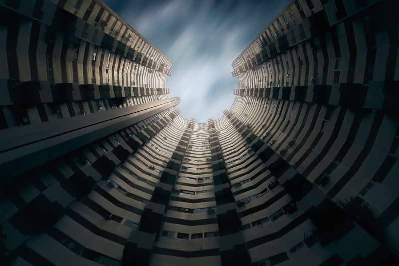 город, архитектура, сингапур, небоскреб, длинная выдержка, look-up Скважинаphoto preview