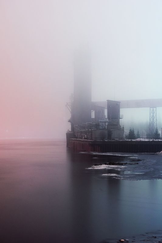 зима, туман, Рыбинск, Волга, утки, речка, порт, вода Сквозь туманphoto preview