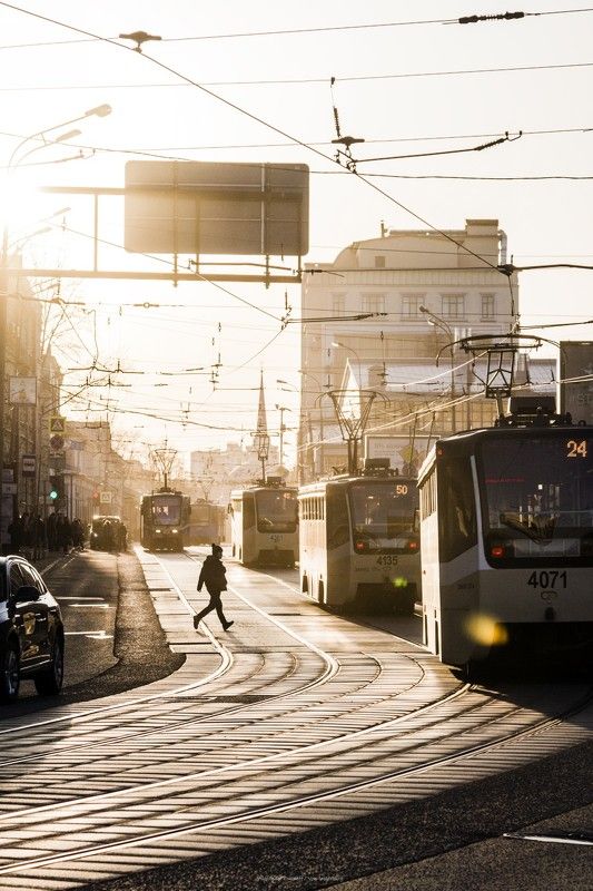Люди, город, улица, жанр, вечер, свет, силуэт, трамвай, провода, человек, ***photo preview