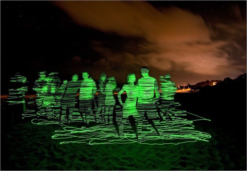 лазер, светопись, куба, пляж Замороженные лазеромphoto preview