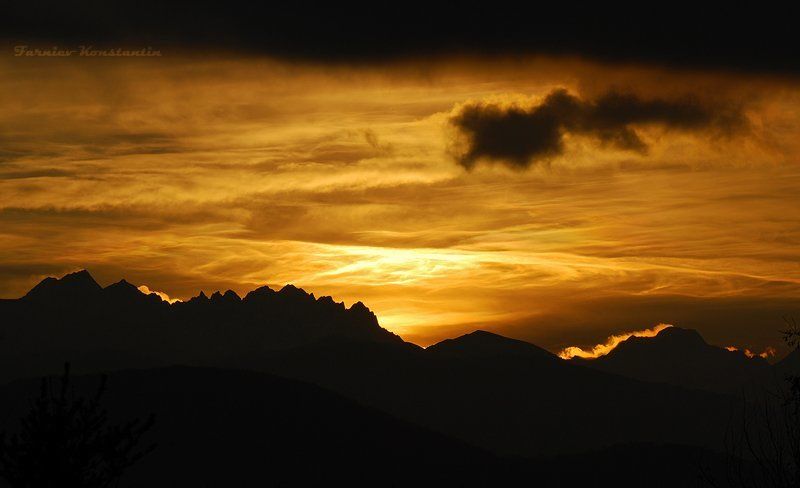 закат, горы, осетия \