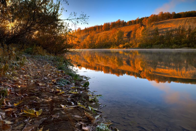 река, небо, вода, отражения, осень, утро Октябрьphoto preview