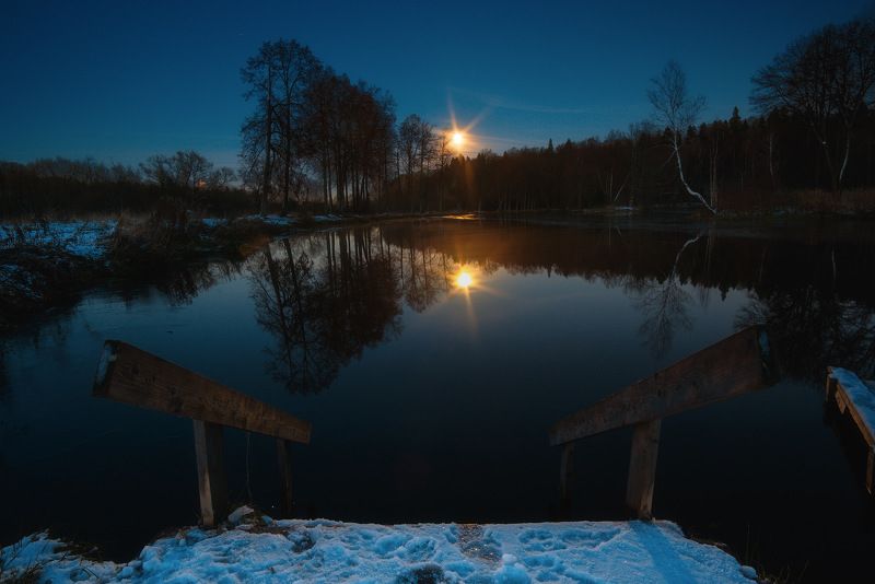 россия, московская область, середниково, луна, восход луны, закат, сумерки, усадьбы, осень, пруд, пейзаж, природа Восход Луныphoto preview