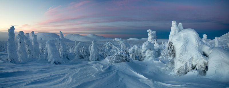 зима, горы, урал, деревья, снег, рассвет, заструги, снежные фигуры, антон селезнев Солнцепоклонники, ожидание рассветаphoto preview