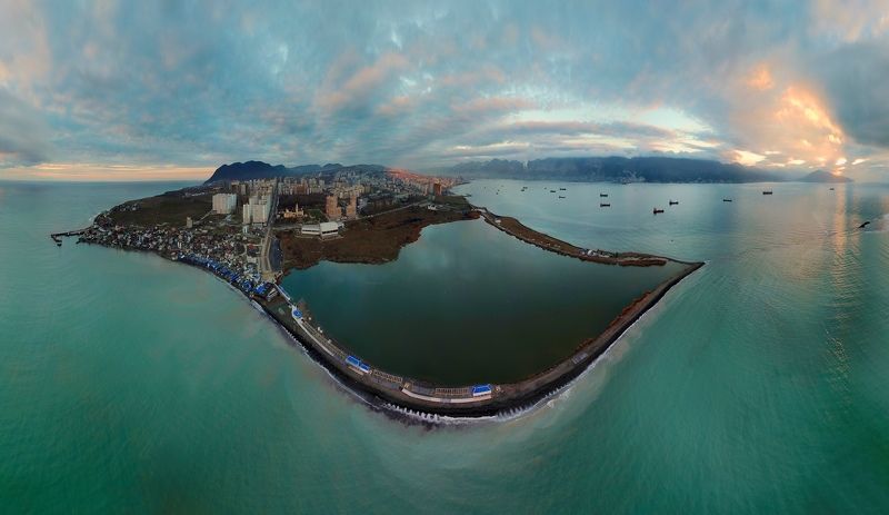 аэрофотосъемка, дрон, Новороссийск, панорама, город, черное море, dji mavic pro Рассвет над Новороссийскомphoto preview