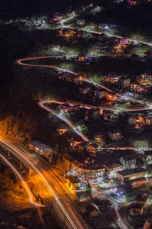 night, traffic, train, car, trails, city, travel, landscape, mountain Nightphoto preview