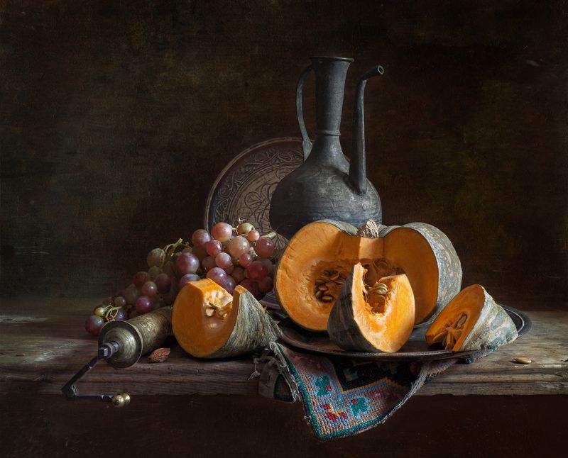 натюрморт, тыква, виноград, still life, pumpkin, grapes Натюрморт с тыквой и виноградомphoto preview