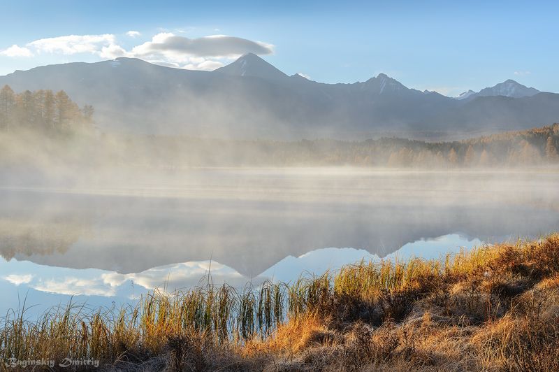алтай, осень, озеро, туман, солнце Озеро Киделю,photo preview