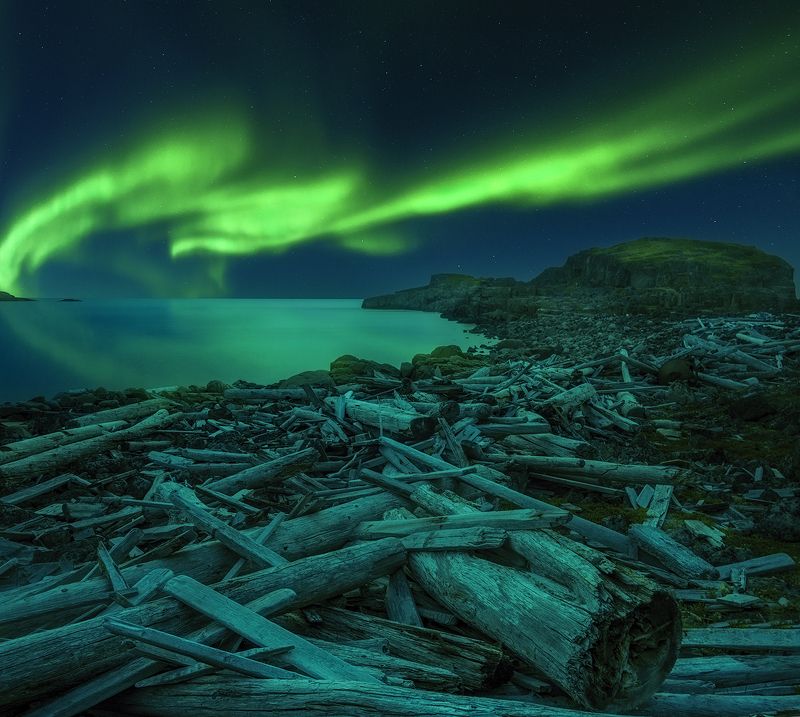 Кольский, Северное сияние, aurora borealis, Дальние Зеленцы Под Авроройphoto preview