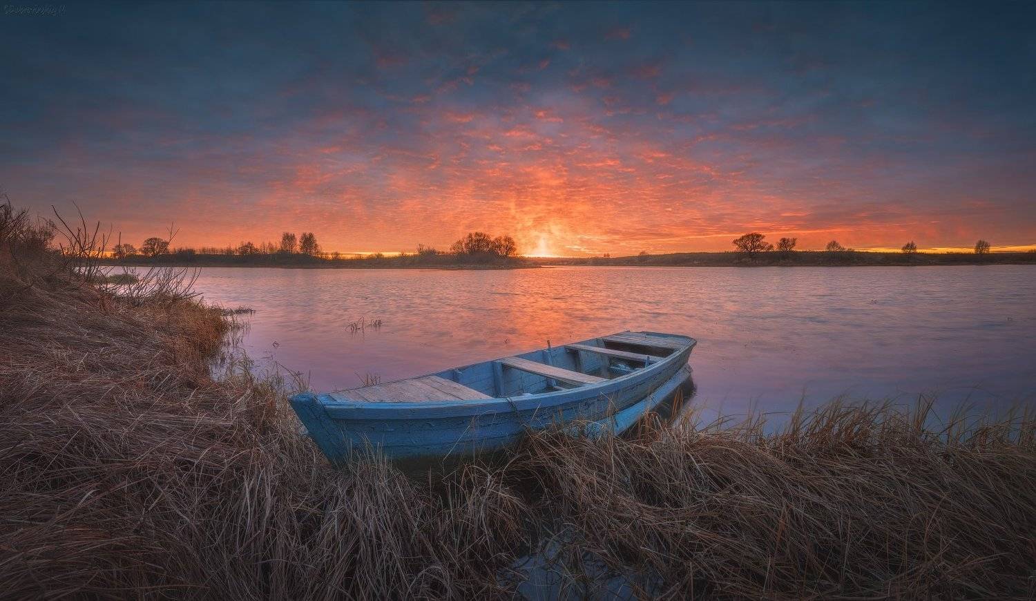 лодка, закат, осень, река, тырница, Михаил Дубровинский