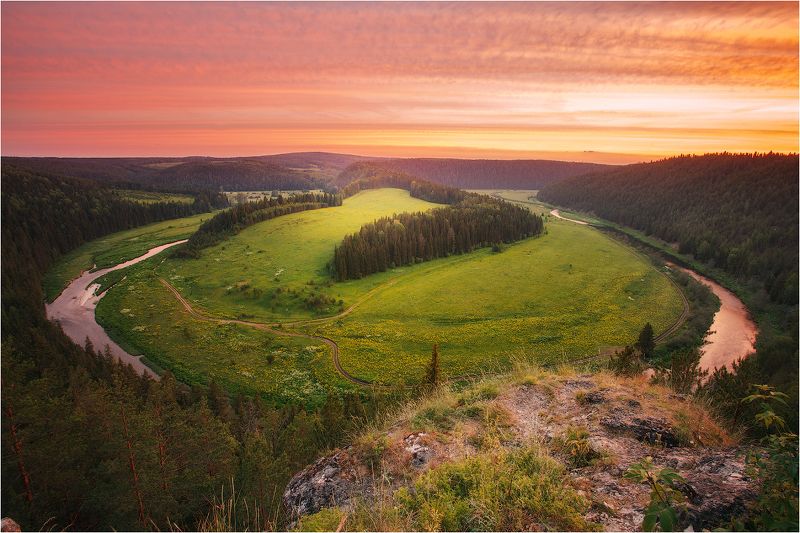 закат небо камень река вечер иргина пермский край Закат на Сером камнеphoto preview