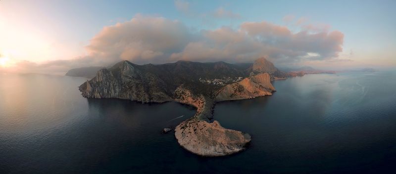 Крым, аэрофотосъемка, дрон, панорама, побережье, рассвет, закат,  Панорамы Крыма с высоты птичьего полетаphoto preview
