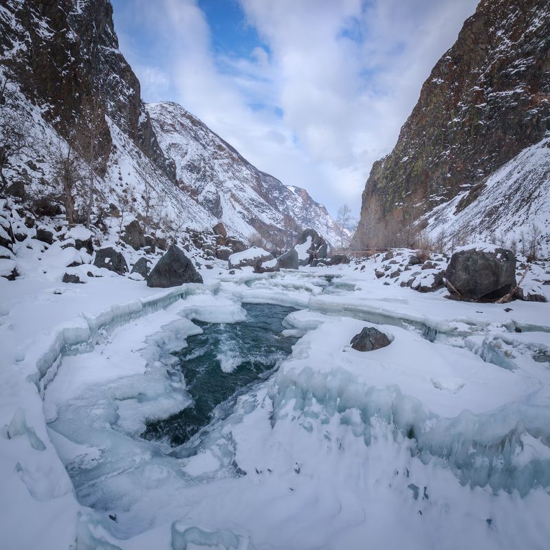 алтай, горы, чулышман, река, зима, лёд, каньон Чулышманphoto preview